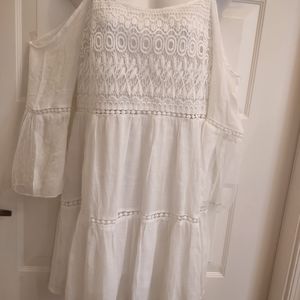 LIGHT CREAM COLD SHOULDER BELL SLEEVE  DRESS